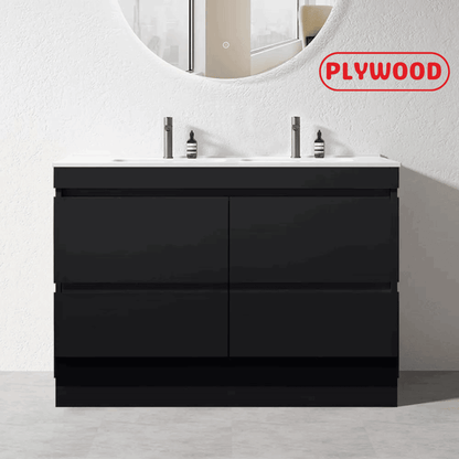 1200MM POLO DARK OAK PLYWOOD FLOORSTANDING VANITY DOUBLE BASIN - The Tile Collection™