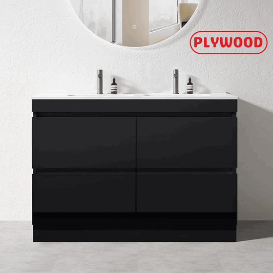 1200MM POLO DARK OAK PLYWOOD FLOORSTANDING VANITY DOUBLE BASIN - The Tile Collection™