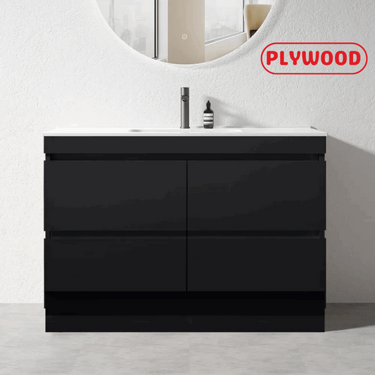 1500MM POLO DARK OAK PLYWOOD FLOORSTANDING VANITY SINGLE BASIN - The Tile Collection™