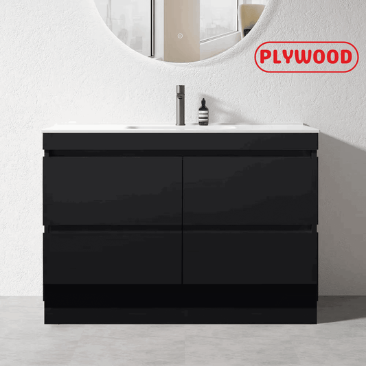 1200MM POLO DARK OAK PLYWOOD FLOORSTANDING VANITY SINGLE BASIN - The Tile Collection™