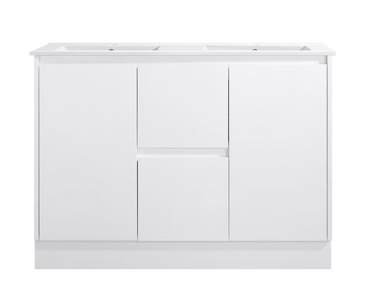 1200MM DOUBLE BASIN PVC VANITY 100% WATERPROOF GLOSS WHITE FLOOR STANDING - The Tile Collection™