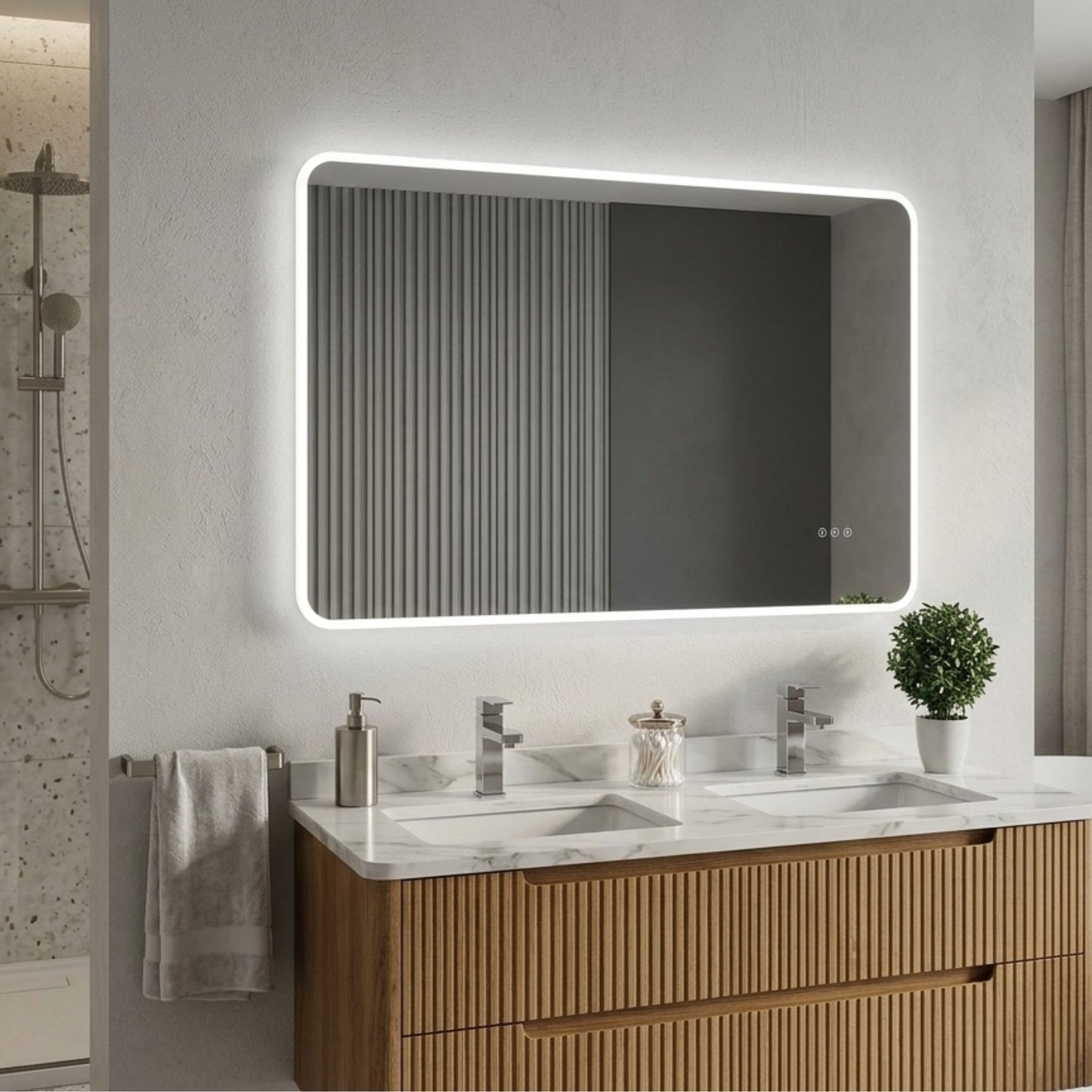 1200X750MM ZEPHYR LED MIRROR | DEMISTER | 3 COLOURS LIGHT | ROUND EDGES