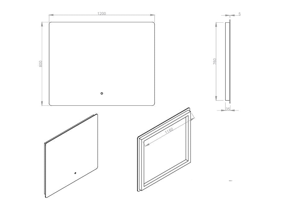 1200X800MM RECTANGULAR BACKLIT LED MIRROR  WITH DEMISTER DN | TOUCH CONTROL | 3 COLOUR TEMPERATURES