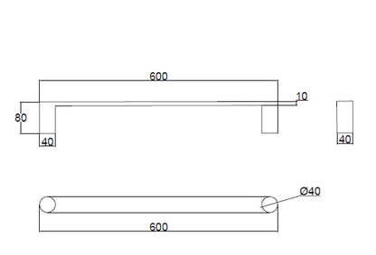 DN ROUND HORIZONTAL SINGLE HEATED TOWEL BAR | 600MM | 5 COLOURS