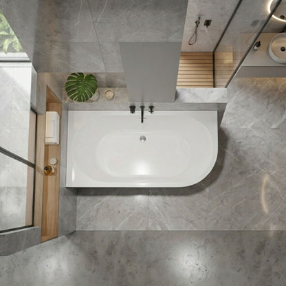 1400mm white acrylic left corner freestanding bath back to wall design