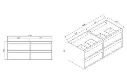 ASPEN WALNUT WALL HUNG VANITY 1200MM DOUBLE | 4 DRAWERS, PLYWOOD FLOATING VANITY NZ