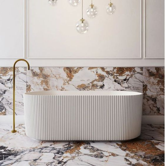 1700MM ZEPHYR FLUTED V-GROVE BACK TO WALL BATH - MATTE WHITE