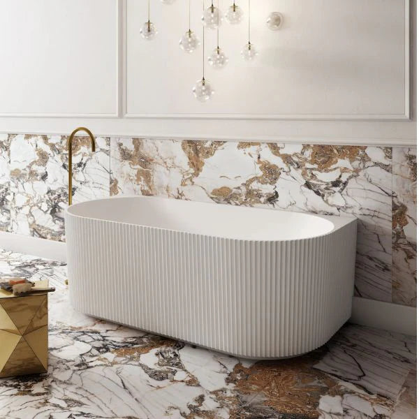 1700MM ZEPHYR FLUTED BACK TO WALL FREESTANDING BATH - MATTE WHITE ACRYLIC NZ - The Tile Collection™