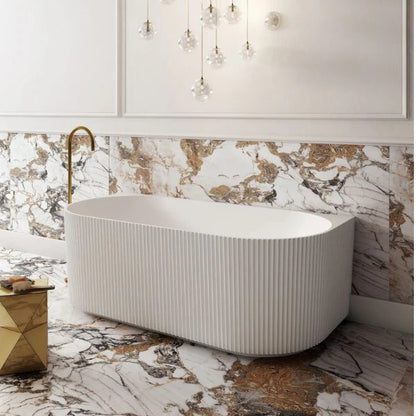 1700MM ZEPHYR FLUTED BACK TO WALL FREESTANDING BATH - MATTE WHITE ACRYLIC NZ - The Tile Collection™