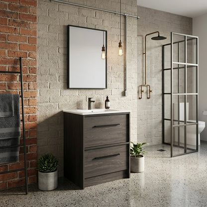 EMBER FLOOR STANDING VANITY 750MM - CHARRED ASH | 2 DRAWERS WITH CERAMIC BASIN