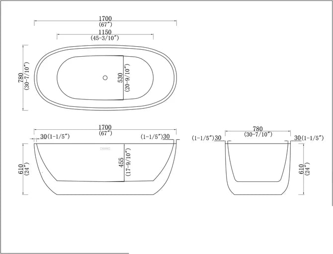 1700MM OVAL FREESTANDING BATH - WHITE GLOSS (ONLINE ONLY)