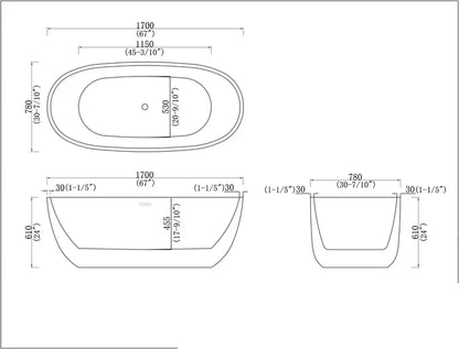 1700MM OVAL FREESTANDING BATH - WHITE GLOSS (ONLINE ONLY)