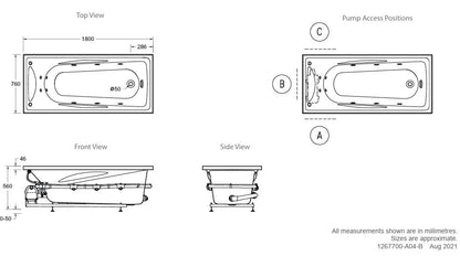 ENGLEFIELD STUDIO II RECTANGULAR SPA BATH 1800MM, 1670MM