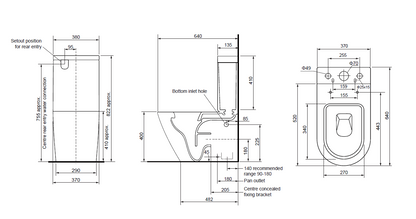 LINFA RIMLESS BACK TO WALL TOILET - NANO GLAZING 640X370X822MM
