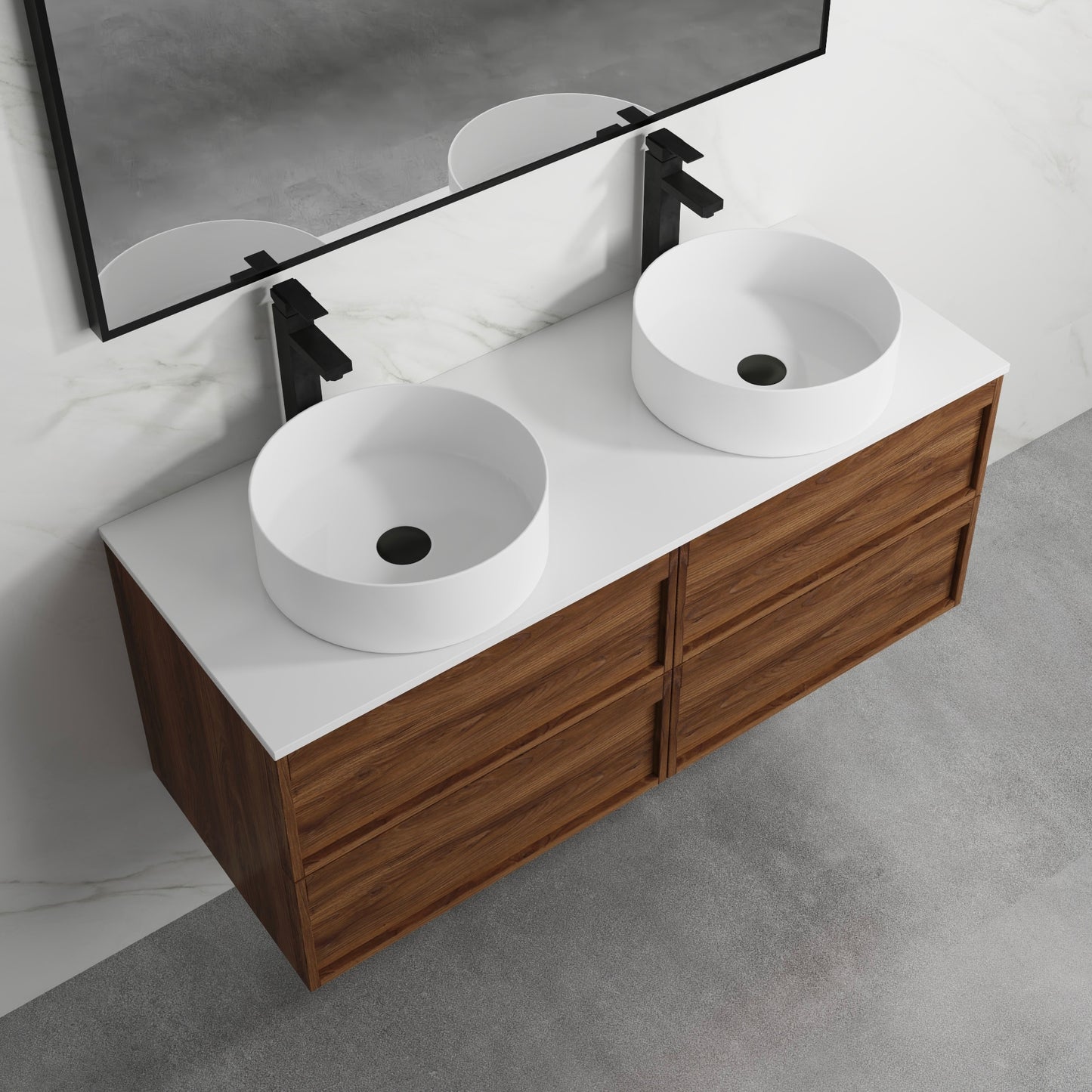 ASPEN WALNUT WALL HUNG VANITY 1200MM DOUBLE | 4 DRAWERS, PLYWOOD FLOATING VANITY NZ
