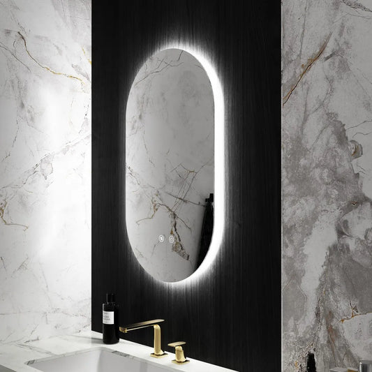 900x450MM PILL SHAPE BACKLIT LED MIRROR WITH TOUCH SENSOR NG| DEFOGGER | 3 COLOURS LIGHTS - The Tile Collection™