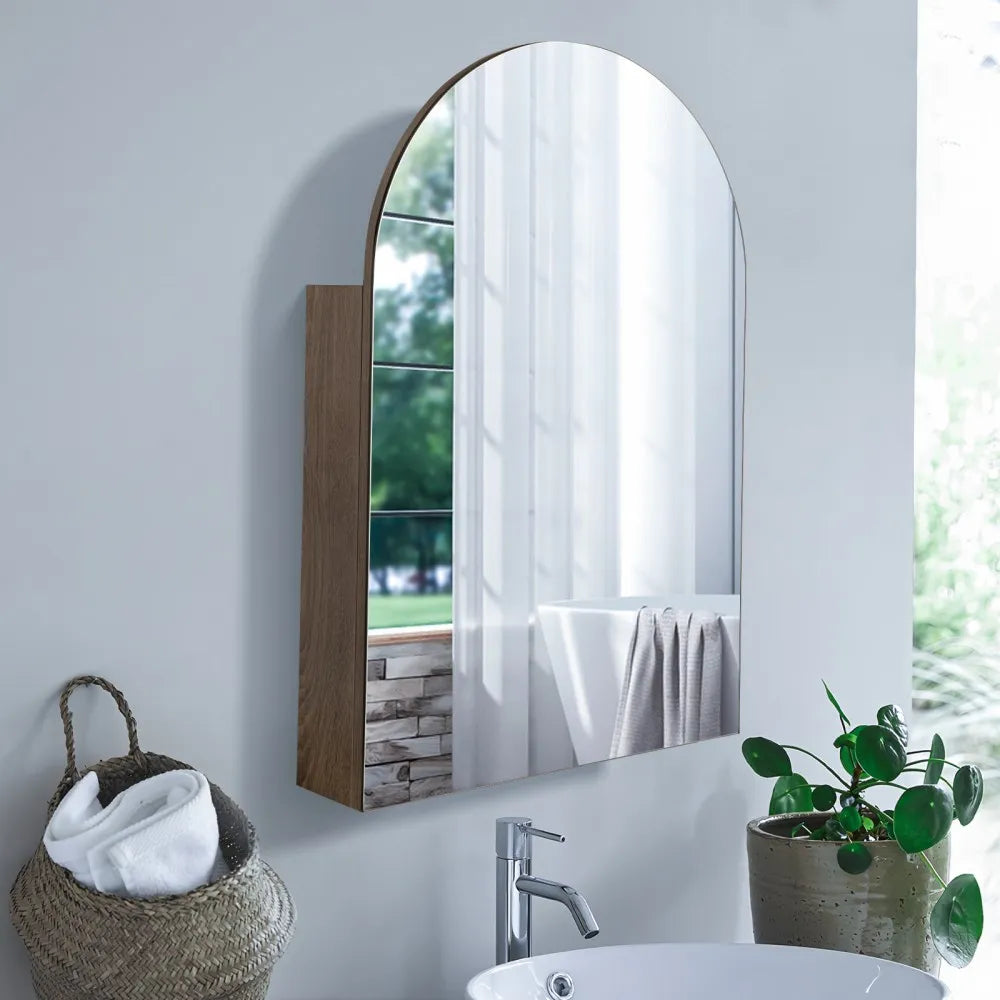 ARCH MIRROR CABINET - NATURAL OAK 610X900MM