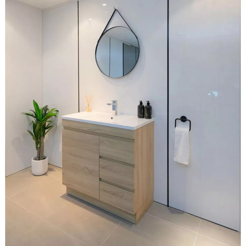 750MM MADRID LIGHT OAK  PLYWOOD FLOORSTANDING VANITY WITH CERAMIC TOP