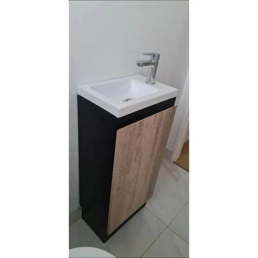 YOLO SLIM FLOOR STANDING VANITY | BLACK AND LIGHT OAK | 400MM | PLYWOOD