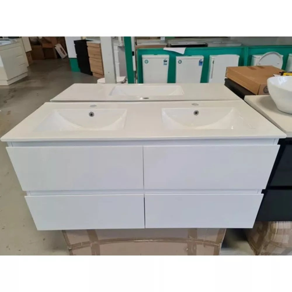 NELSON WALL HUNG VANITY | 1500MM | GLOSS WHITE | PLYWOOD| DOUBLE BASIN - The Tile Collection™