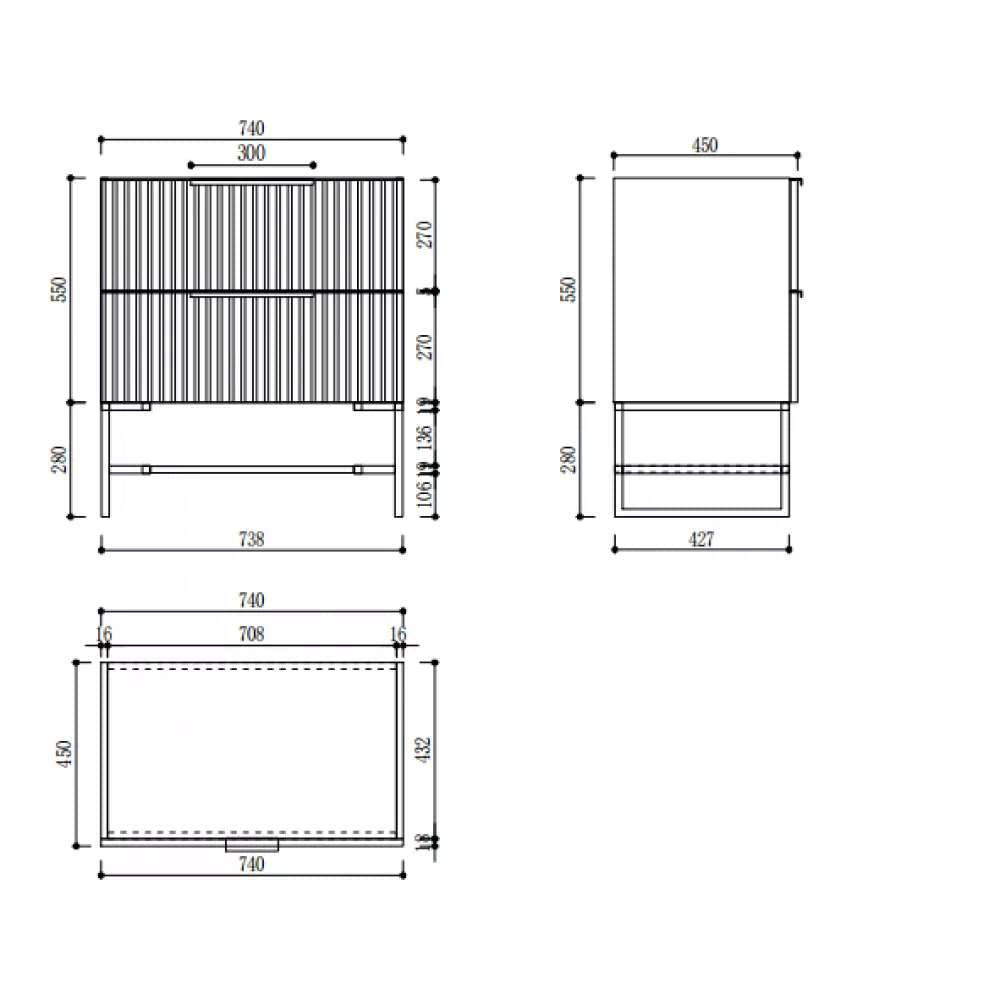 750MM FLUTED GREY FLOORSTANDING PLYWOOD VANITY WITH CERAMIC TOP - The Tile Collection™