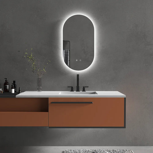 900x450MM PILL SHAPE BACKLIT LED MIRROR WITH TOUCH SENSOR NG| DEFOGGER | 3 COLOURS LIGHTS