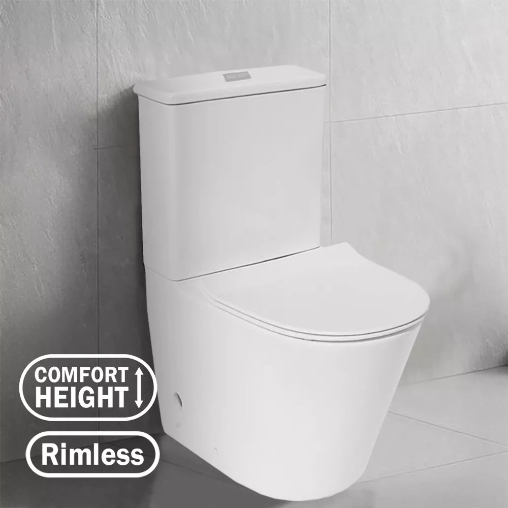 SANEUX OVERHEIGHT RIMLESS BTW TOILET SUITE 642x380x850MM