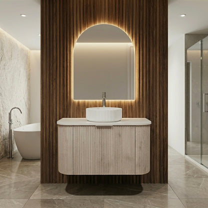 900MM CURVED FLUTED WALL HUNG VANITY | ASH GREY