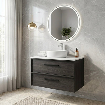 EMBER MODERN FLOATING VANITY 900MM - CHARRED ASH | 2 DRAWERS, PLYWOOD VANITY NZ