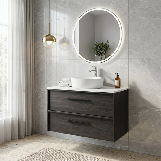 EMBER MODERN FLOATING VANITY 750MM - CHARRED ASH | 2 DRAWERS, PLYWOOD VANITY NZ