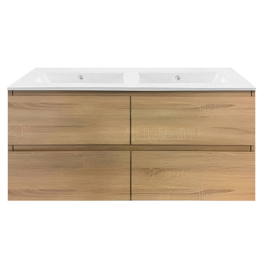 NELSON WALL HUNG VANITY | 1200MM | LIGHT OAK | PLYWOOD | DOUBLE BASIN - The Tile Collection™