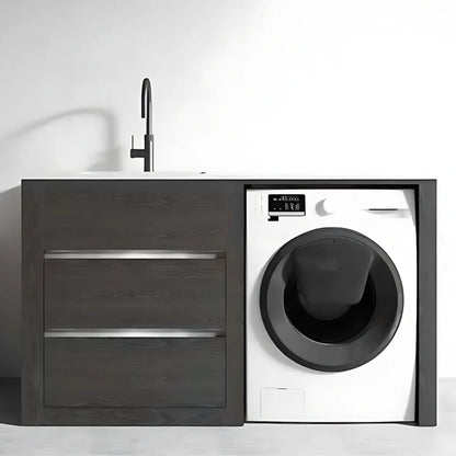 1500MM CHARRED ASH PLYWOOD LAUNDRY STATION | STONE BENCHTOP | STAINLESS STEEL SINK - The Tile Collection™