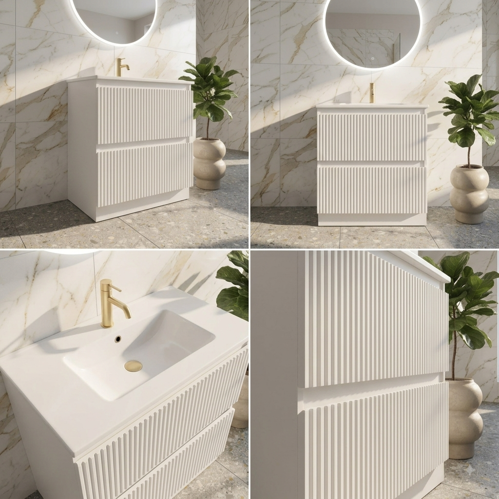 600MM SLIM FLUTED WHITE FLOORSTANDING BATHROOM VANITY UNIT WITH BASIN