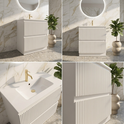 600MM SLIM FLUTED WHITE FLOORSTANDING BATHROOM VANITY UNIT WITH BASIN
