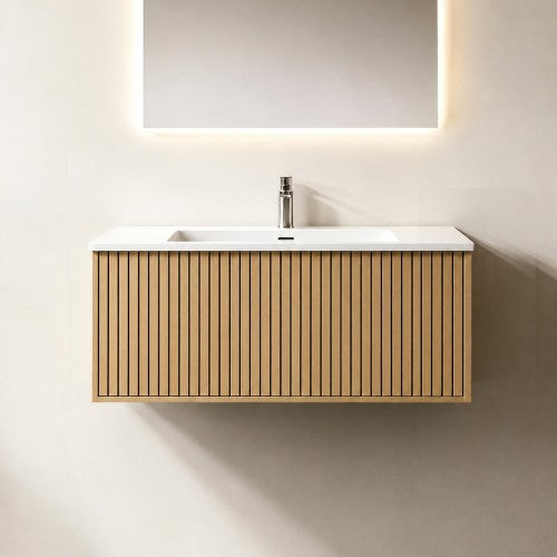 NORDI 900MM WALL HUNG FLUTED OAK VANITY | SINGLE DRAWER