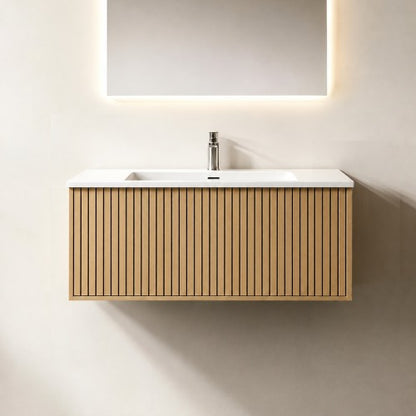 NORDI 900MM WALL HUNG FLUTED OAK VANITY | SINGLE DRAWER