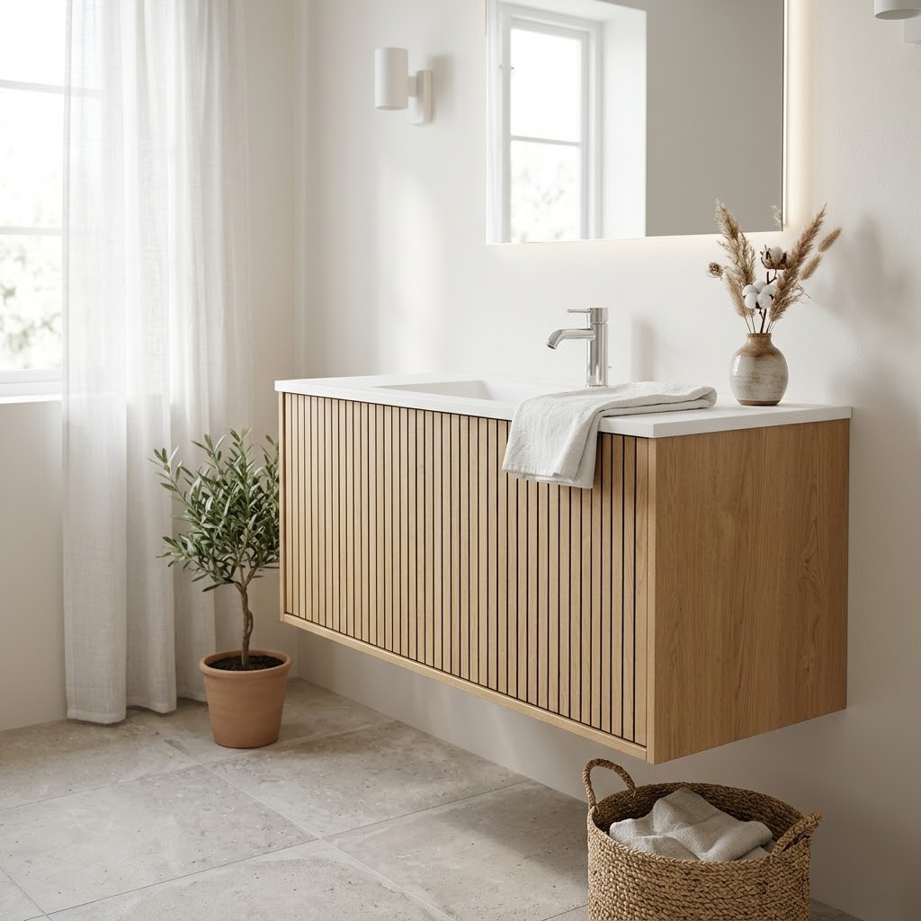 NORDI 900MM WALL HUNG FLUTED OAK VANITY | SINGLE DRAWER