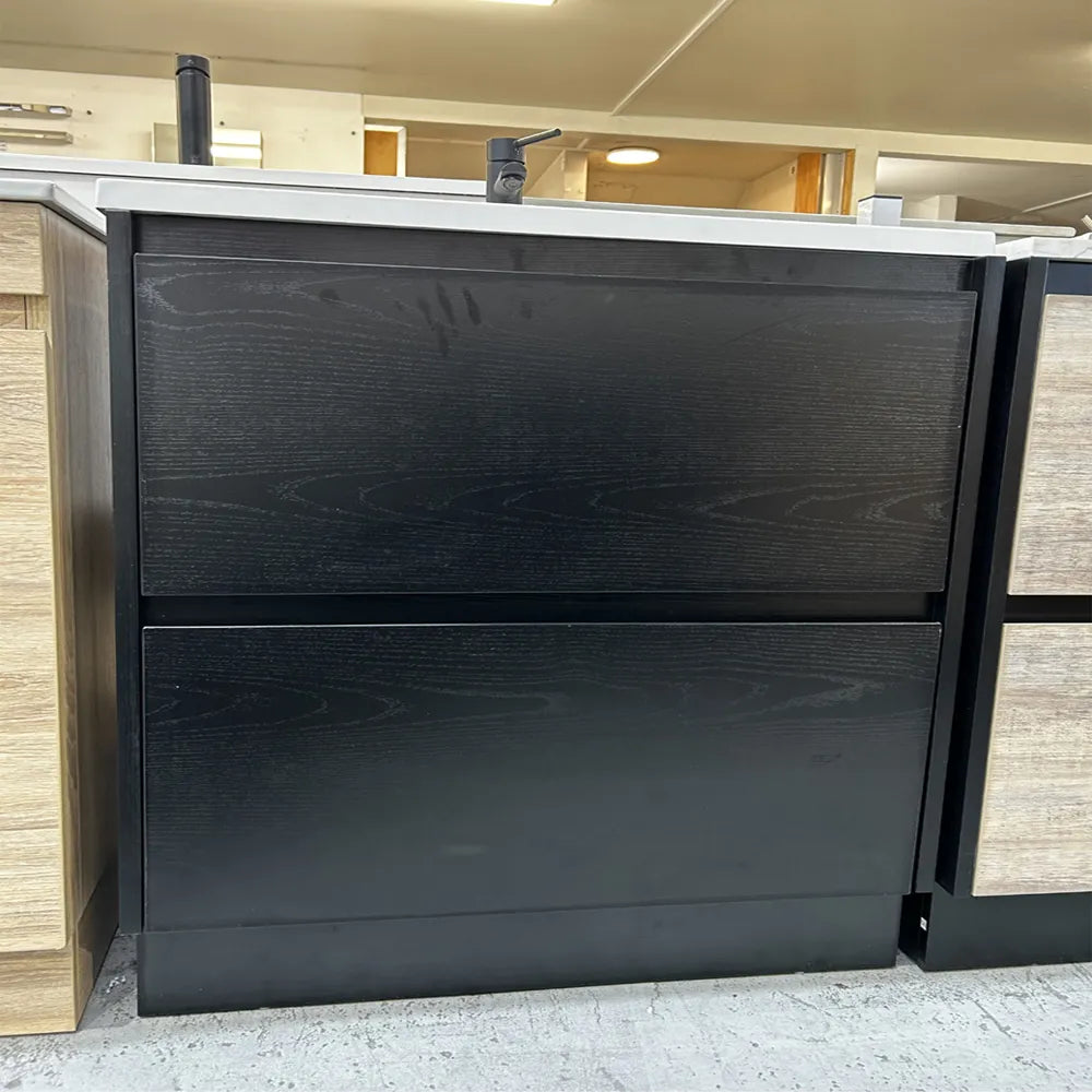 900MM POLO DARK OAK PLYWOOD FLOORSTANDING VANITY WITH CERAMIC TOP - The Tile Collection™