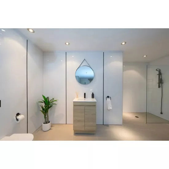 600MM MADRID LIGHT OAK PLYWOOD FLOORSTANDING VANITY WITH CERAMIC TOP