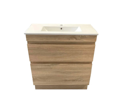 VALENTINA SLIM FLOOR STANDING VANITY | LIGHT OAK | 600MM | PLYWOOD WITH CERAMIC TOP - The Tile Collection™