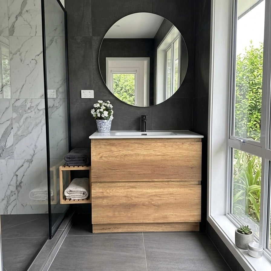 900MM PLYWOOD FLOOR STANDING VANITY LX90 WITH CERAMIC TOP