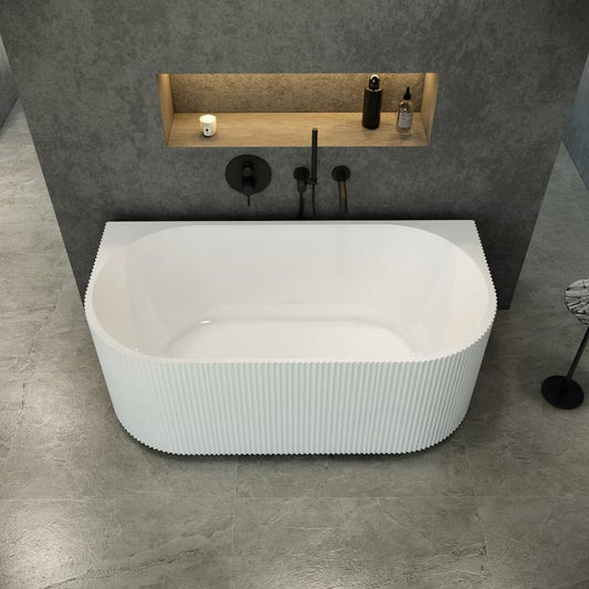 1500MM ZEPHYR FLUTTED V-GROVE FREESTANDING BACK TO WALL BATH - MATTE WHITE - The Tile Collection™
