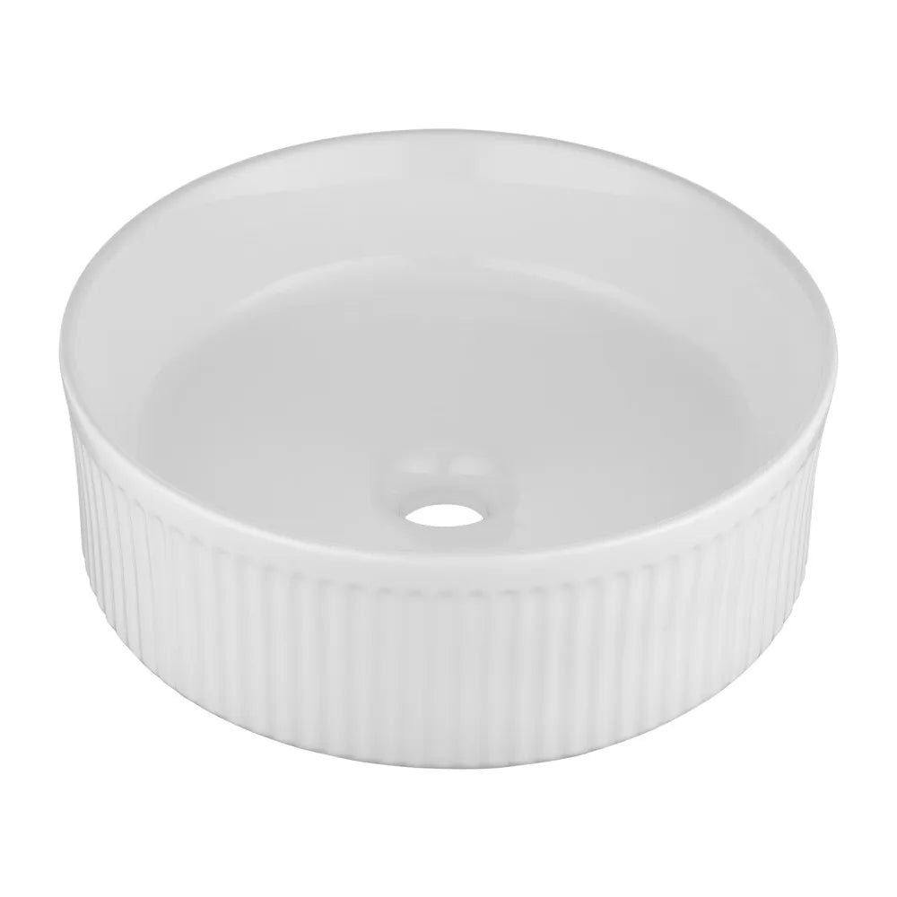 370MM FLUTED ROUND CERAMIC BASIN - GLOSS WHITE | COUNTERTOP BASIN NZ