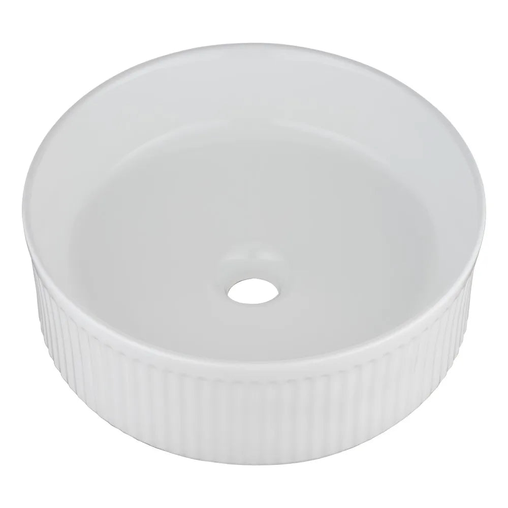 370MM FLUTED ROUND CERAMIC BASIN - GLOSS WHITE | COUNTERTOP BASIN NZ