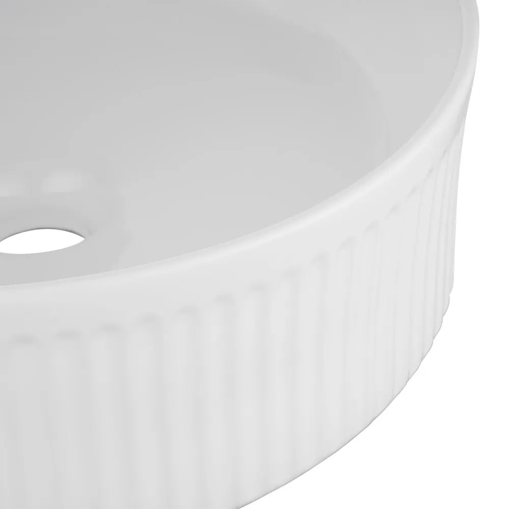370MM FLUTED ROUND CERAMIC BASIN - GLOSS WHITE | COUNTERTOP BASIN NZ