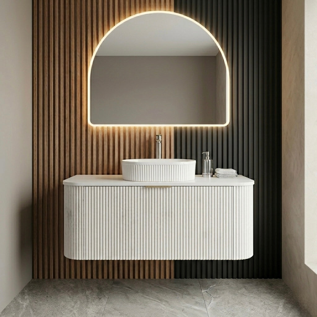 1200MM CURVED FLUTED WALL HUNG VANITY | ASH GREY