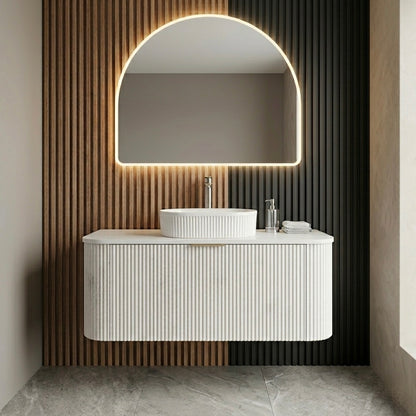 1200MM CURVED FLUTED WALL HUNG VANITY | ASH GREY