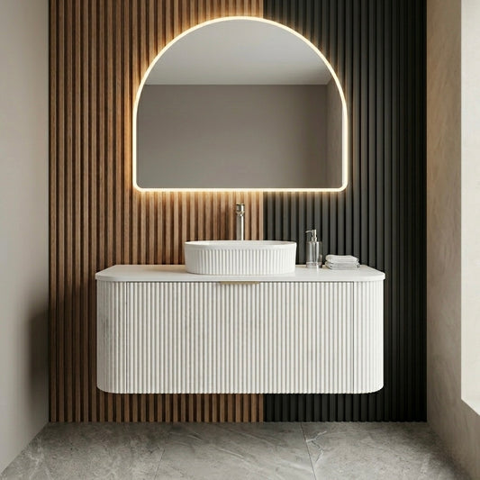 1200MM CURVED FLUTED WALL HUNG VANITY | ASH GREY