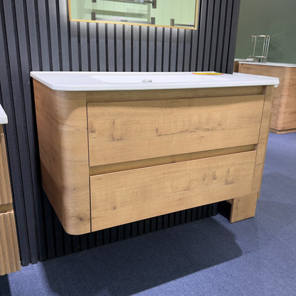 750MM BROOKLYN CURVED WALL HUNG VANITY | HONEY OAK