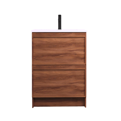 ASPEN WALNUT FLOOR STANDING VANITY 600MM | 2 DRAWERS WITH CERAMIC BASIN